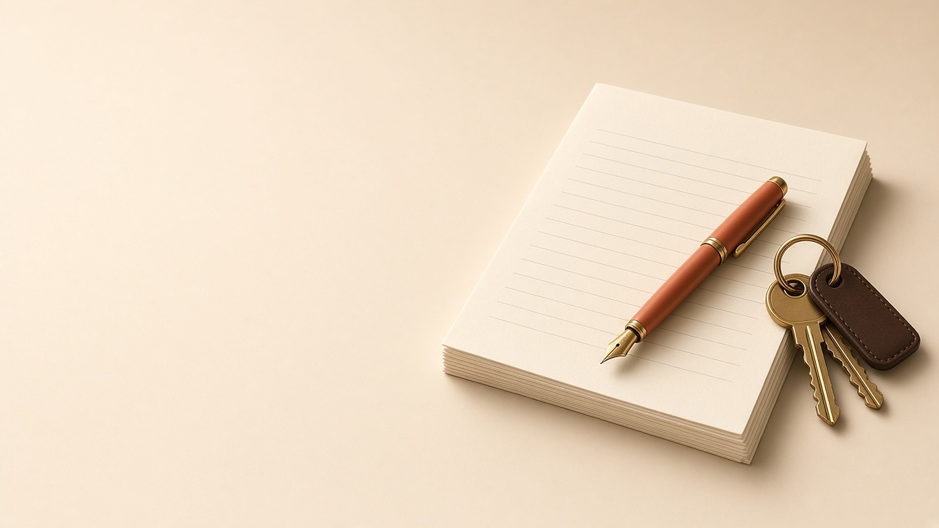 Lease document with a fountain pen and a set of apartment keys